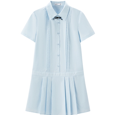 乐町A字版型学院风连衣裙女2026年夏季新款可拆卸蝴蝶结百褶裙子