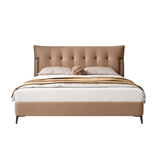 柏曼家具极简头层真皮床现代简约主卧1.8双人床2米意式大尺寸婚床