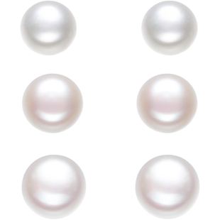 周六福S925银珍珠耳钉女白色馒头珠优雅素淡水珍珠耳饰新年礼物