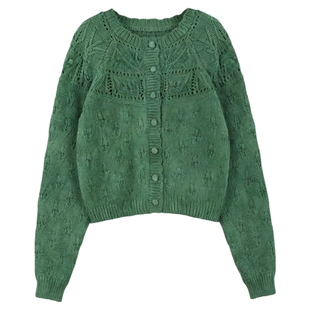 利达 NEW DADADA【迷途知返】老钱风复古绿色毛衣女开衫针织上衣