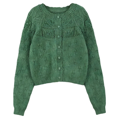 利达 NEW DADADA【迷途知返】老钱风复古绿色毛衣女开衫针织上衣