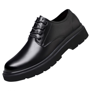 2025秋冬男鞋皮鞋真皮厚底软底防滑防水软皮面全黑色工作运动鞋