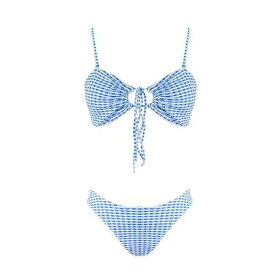 OceanMystery蓝白格分体泳衣