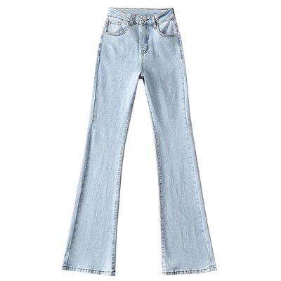 欧美高腰显腿长微喇牛仔裤长裤