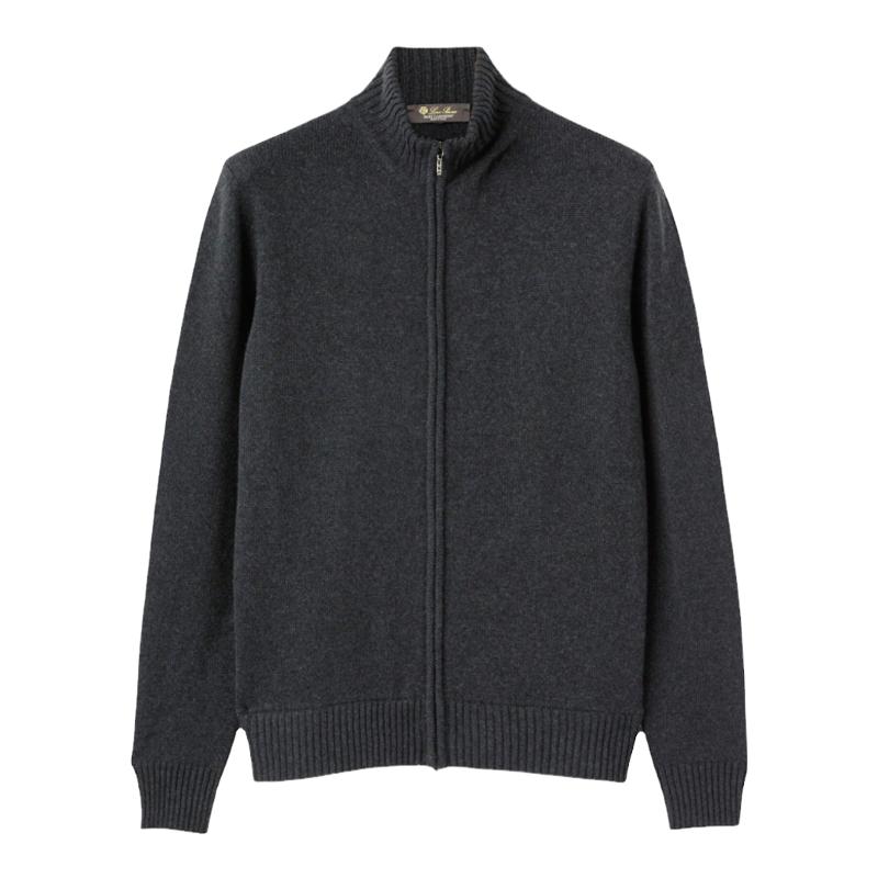 Loro Piana/诺悠翩雅男装拉链开合山羊绒黑灰色飞行员夹克