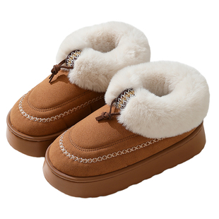 舒乐佳雪地靴2025新款冬季加绒保暖棉鞋女室内家居厚底增高毛毛鞋