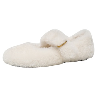 BeauToday玛丽珍毛毛鞋女款外穿羊毛2026新款平底加绒女鞋棉鞋子