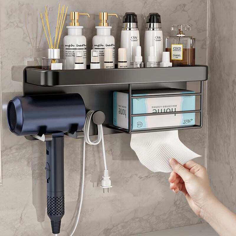 风筒纸巾置物架吹风机纸巾打孔奢免电支架吹风机卫生间架挂架轻风