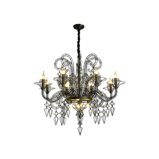 zoxy 法式中古风客厅吊灯线条蜡烛楼梯挑空装饰灯黑色别墅大灯