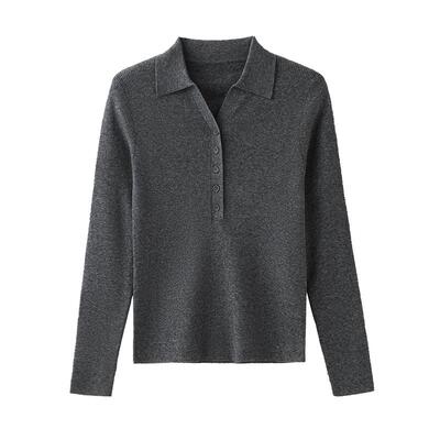 逸阳polo领修身长袖羊毛针织衫