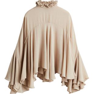 HM女装衬衫春季休闲荷叶边雪纺褶边领盖袖上衣1264511