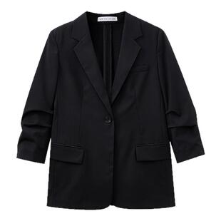 水云间黑色七分袖小西装外套女式一粒扣西服通勤cleanfit极简穿搭