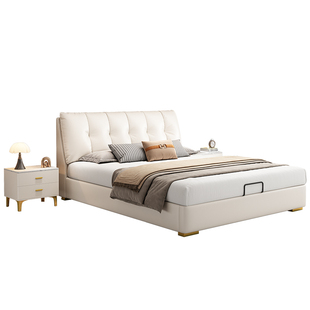 轻奢真皮床现代简约主卧大床高端大气1.8米软靠背北欧储物双人床