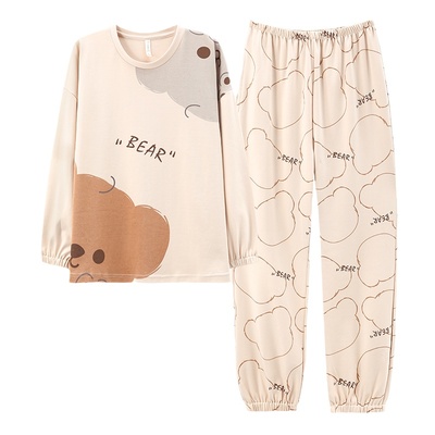 芬腾正品春秋季情侣纯棉长袖睡衣