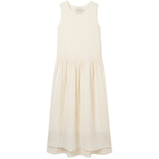 Seams Sense|文艺简约米白条纹提花双层下摆背心连衣裙17103