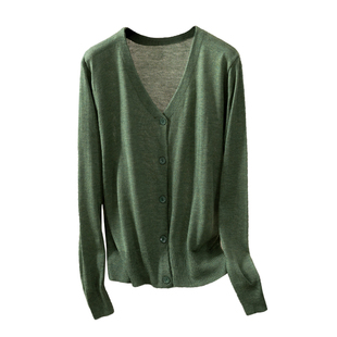 针织开衫女薄款长袖羊毛混纺春秋毛衣外套宽松V领大码外搭空调衫