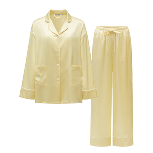 吴千语同款Not Just Pajama Timeless撞色22姆米真丝长袖睡衣套装