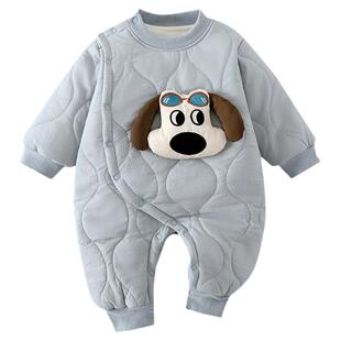 婴儿冬装夹棉哈衣初生宝宝加厚棉服外穿可爱爬服新生儿保暖连体衣