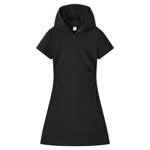 森马连衣裙女夏季连帽假两件修身褶皱收腰显瘦小心机休闲百搭短裙