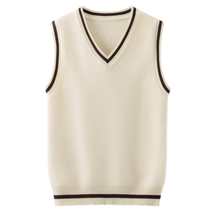 男童背心毛衣秋冬2025新款儿童白色针织衫中大童加绒加厚纯棉马甲