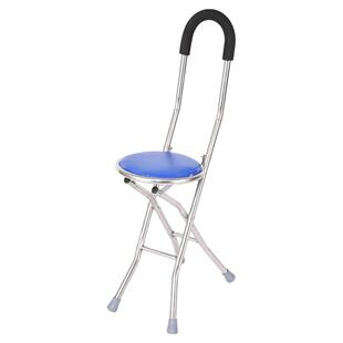 不锈钢老人四角防滑休闲椅四角手杖凳加厚折叠拐杖椅四角手杖凳