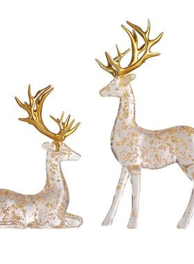 轻奢客厅透明麋鹿摆件乔迁礼品