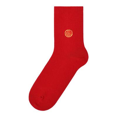 棉元素提花棉大红福字男士袜