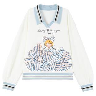 KEIKO 轻运动白色卫衣套装女2026春季学院撞色翻领上衣+休闲短裤