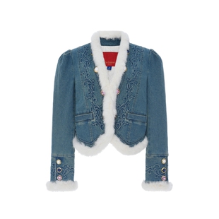 【明星同款】lefame拉飞姆复古水洗立体拉花游牧牛仔外套