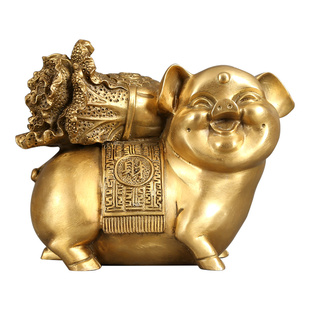 黄铜猪摆件白菜猪家居客厅玄关办公室摆设生肖猪店铺乔迁开业礼品