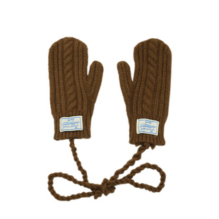 可触屏多巴胺毛线连指挂脖手套女秋冬季带绳全包户外保暖防寒红色