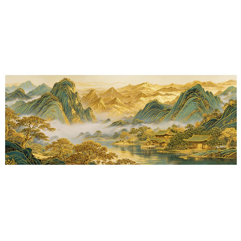 中式浮雕描金金山聚宝盆客厅挂画