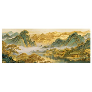 中式浮雕描金金山聚宝盆客厅挂画