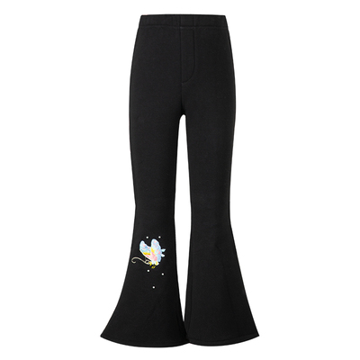 LittleNaive儿童一体绒喇叭裤冬季新款女童新中式时髦休闲裤弹力