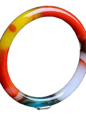 玉镯新疆七彩色玉手镯金丝玉彩色玉圆条红色镯子民族