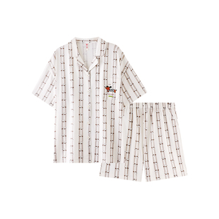 芬腾情侣纯棉短袖短裤睡衣女士夏季薄款开衫休闲宽松家居服男套装