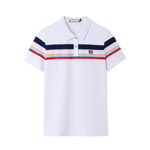 ELLE Active2025春夏新款短袖polo衫女修身彩虹条纹翻领透气t恤女