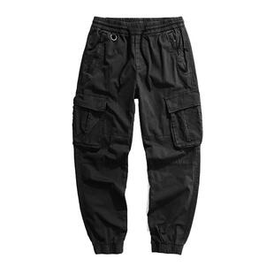 秋冬季拉链黑色休闲裤子宽松束脚工装裤男高级感美式复古男士长裤