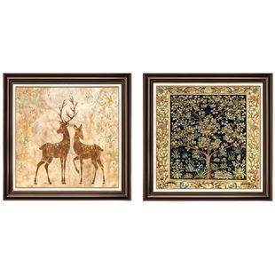 餐厅装饰画欧美式复古风饭厅背景墙挂画油画肌法式高级感壁画福禄