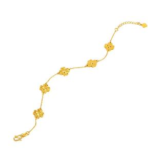 老庙黄金足金999鳞甲金爱心四叶草手链5G简约闪耀礼物官方