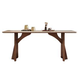 奥古斯特 大理石餐桌2026新款长方形高端中古风飞鸦实木岩板餐桌