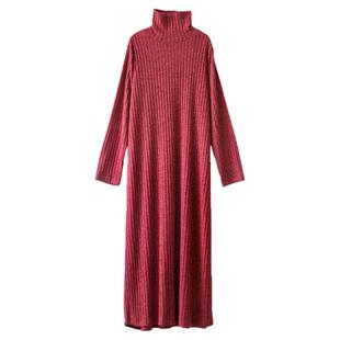 福利！超美超气质树莓红针织袍子连衣裙秋冬打底外穿长裙女简约款