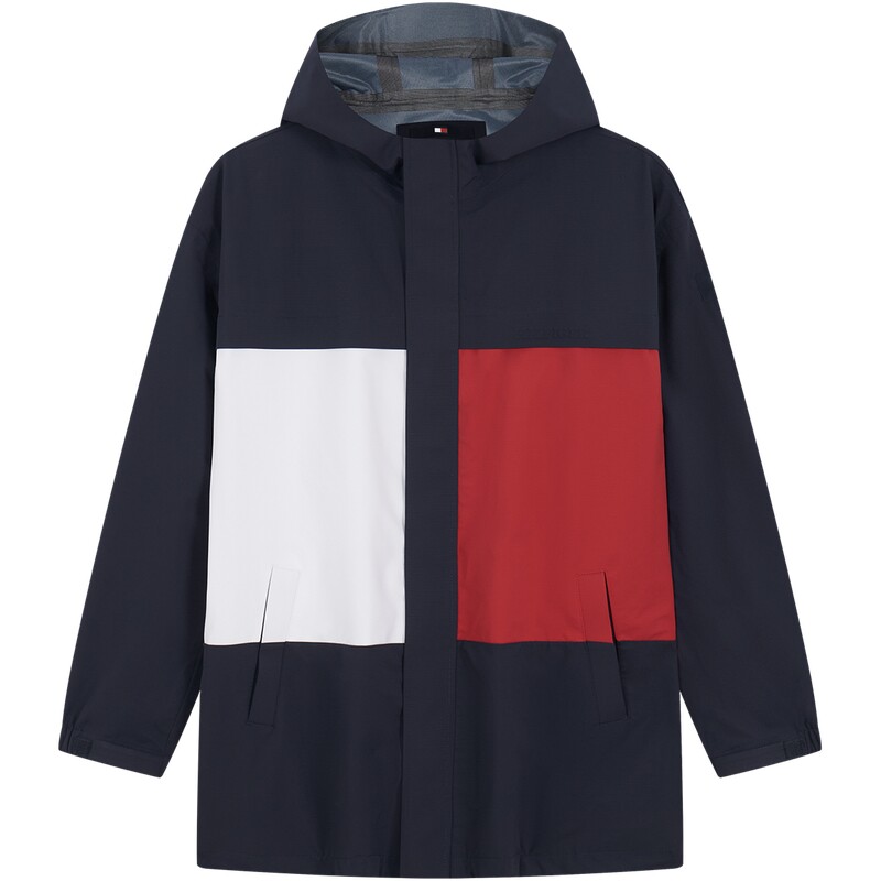 Tommy童装男拼色刺绣连帽夹克