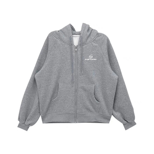 STN宽松慵懒欧美风灰色连帽卫衣2025新款女秋冬潮牌外穿拉链外套