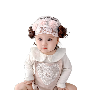 婴儿发带新生宝宝小月龄护囟门帽可爱超萌新生儿公主蕾丝假发发饰