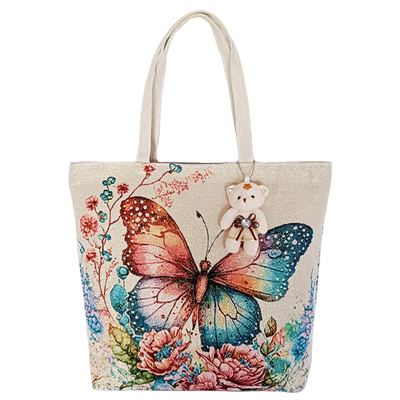 民族风带拉链金线刺绣帆布包休闲单肩通勤托特包大容量收纳整理包