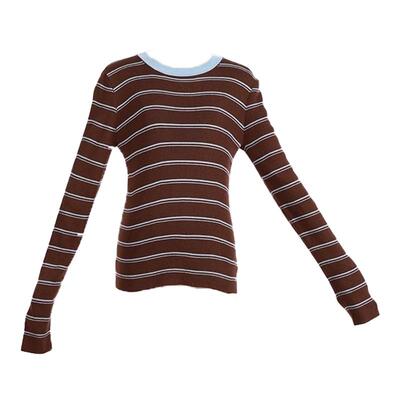 撞色条纹针织衫女打底衫圆领毛衣