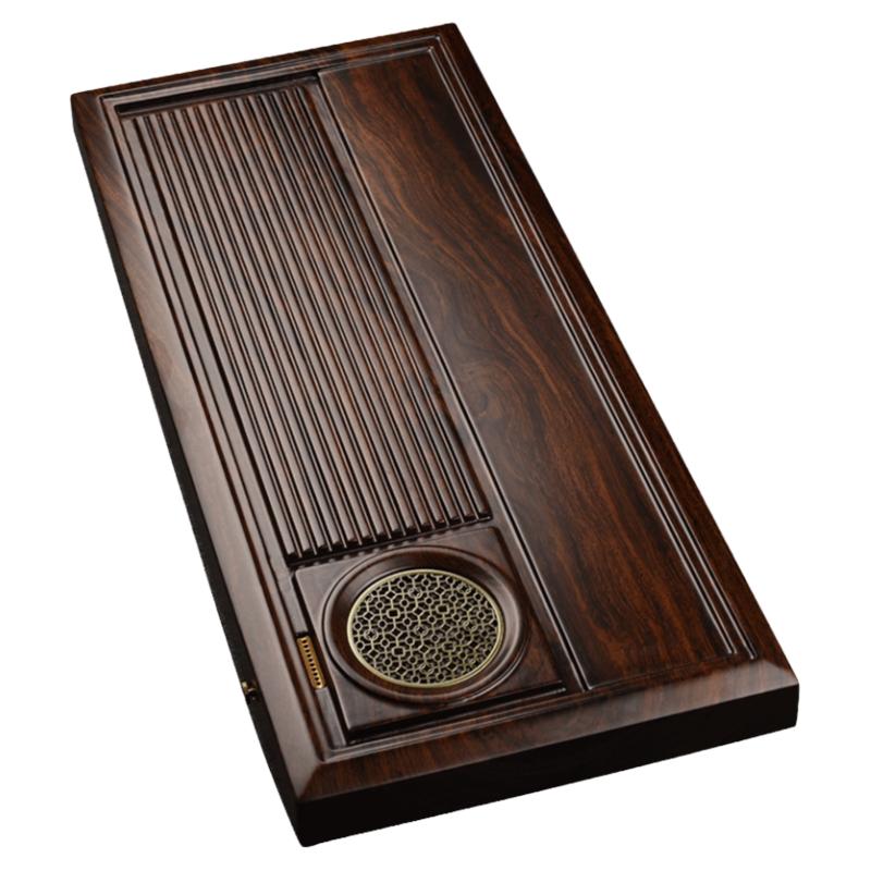 从简整块黑檀木茶盘功夫茶具实木家用电木款茶海排水式简约小茶台