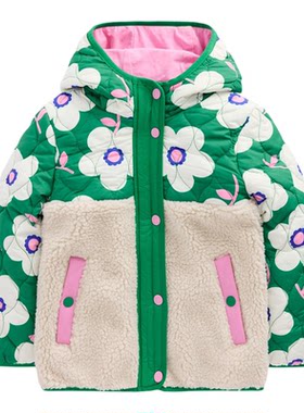 现货 MiniBoden儿童棉服 秋冬季女童绿色雏菊保暖棉外套 4-5岁