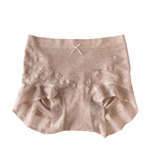 贝莱娅新款女中腰无缝内裤莫代尔棉质提花蕾丝花边包臀平角裤2703